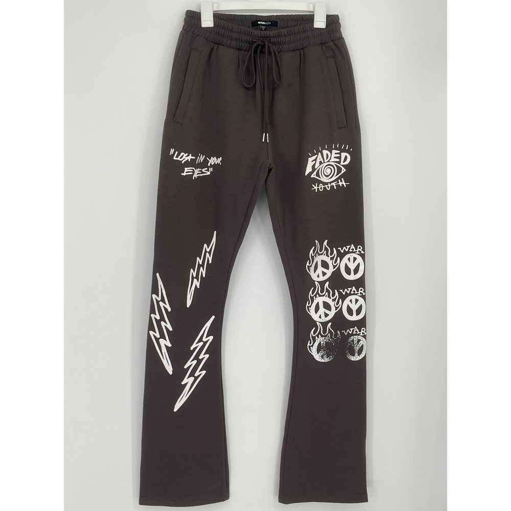 Fashion Nova Flare Graphic Sweatpants Youth XL Brown  Joggers Streetwear